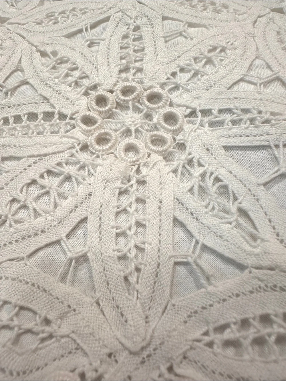 VTG Battenburg Lace Pillow Sham Cotton White 17x17 French Country Cottagecore